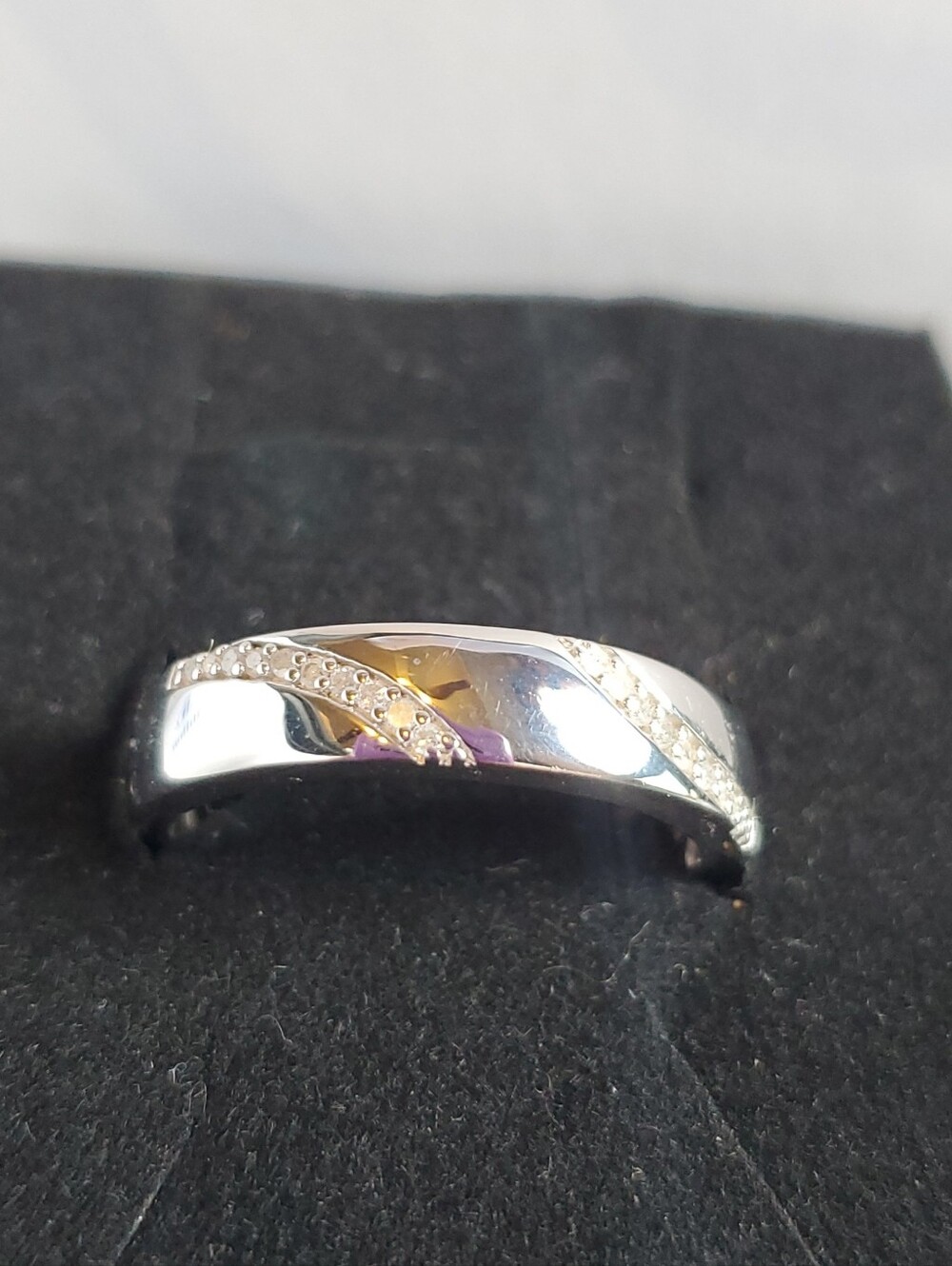 Sz 9 Diamond 925 Sterling Silver Twisted Pavé Diamond Band Ring